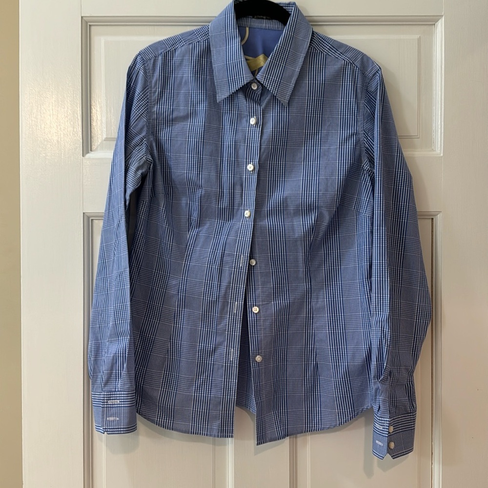 J Mczlaughlin plaid button front blouse